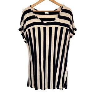 Naif Tunic Women's 1X Blue Beige Striped Short Sleeve Lightweight Shirt Top